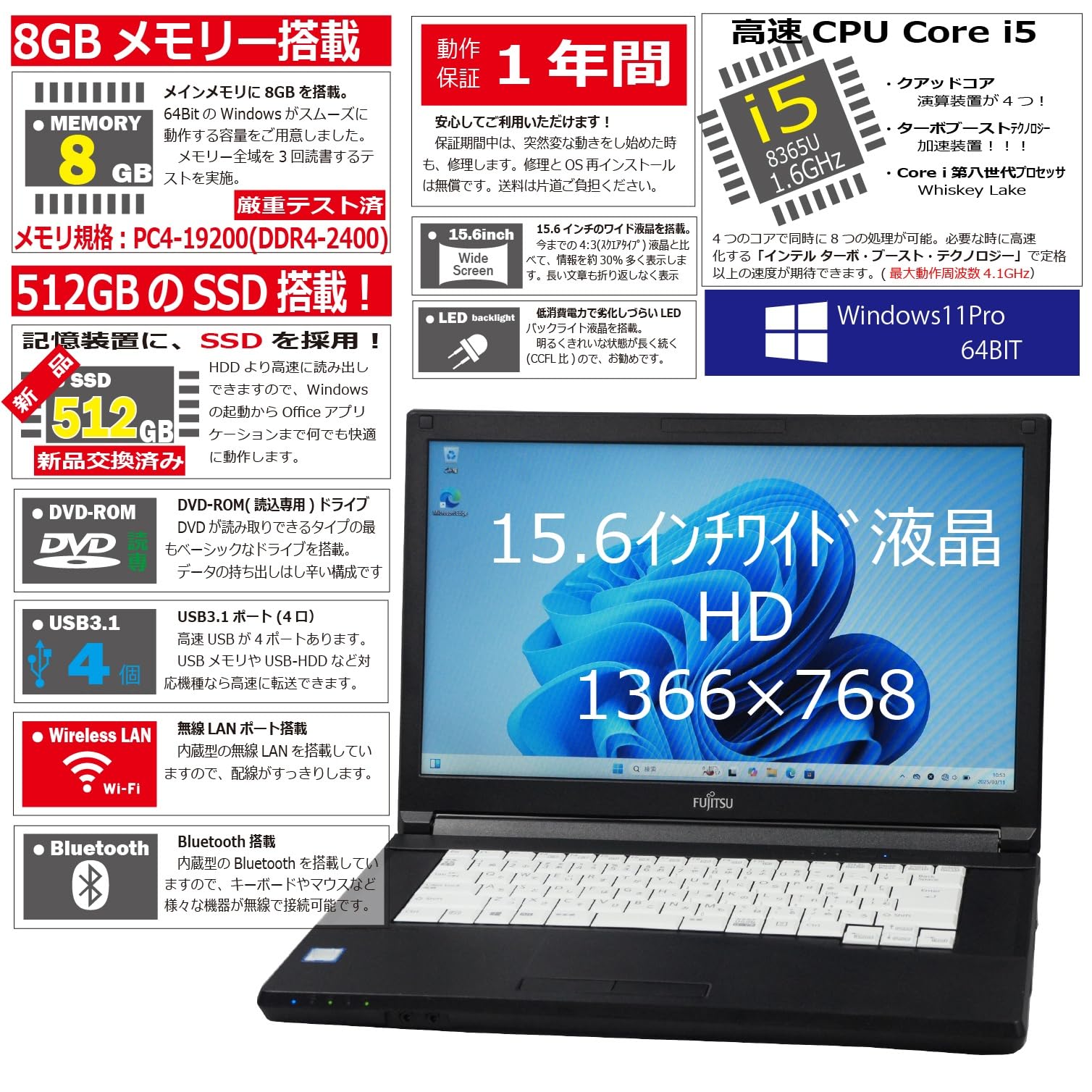 Amazon.co.jp: 中古パソコン LIFEBOOK A579/B(BX) Windows11 ノートPC